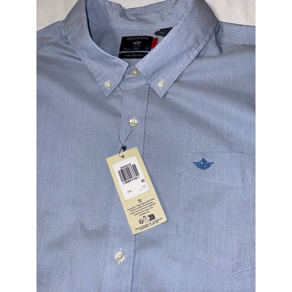 Dockers Mens 2XL Short Sleeve Button Down Shirt Blue No Wrinkle Classic Fit New - Picture 2 of 8